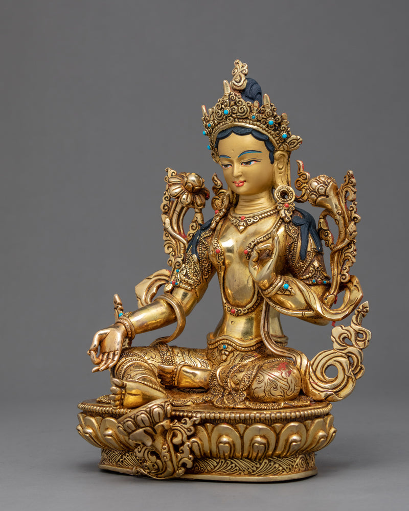 Green Tara Mother Sculpture | Traditional Hand Carved Statue