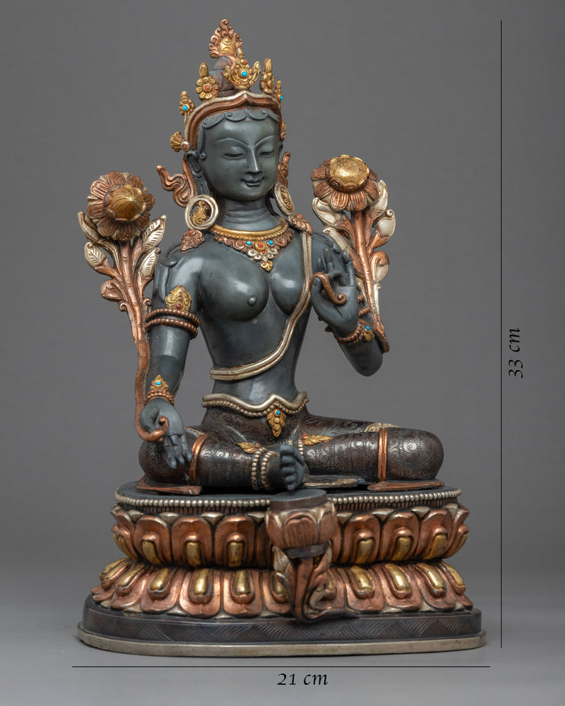 Green Tara Guru Sculpture | Female Buddha Art