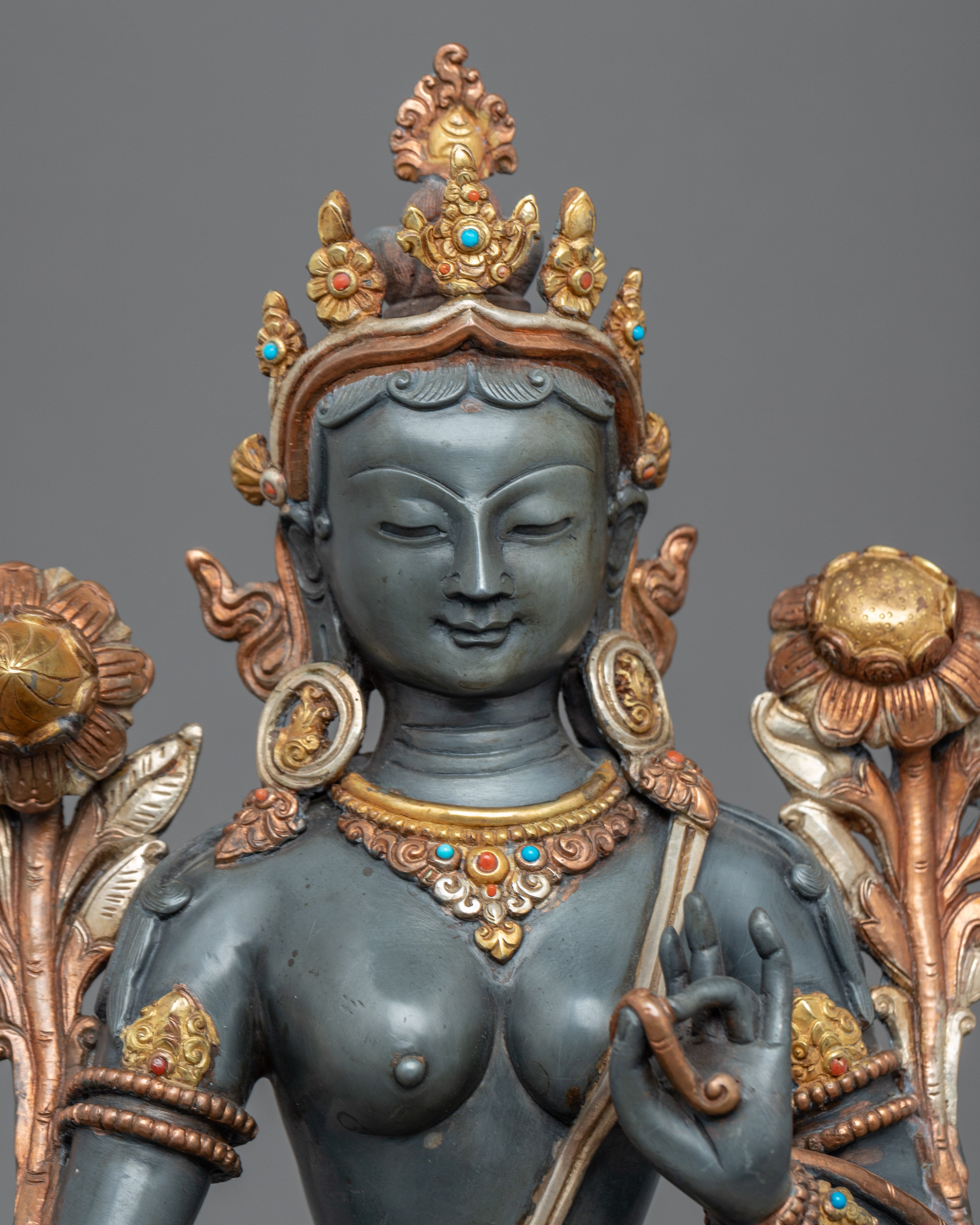 Green Tara Guru Sculpture | Female Buddha Art