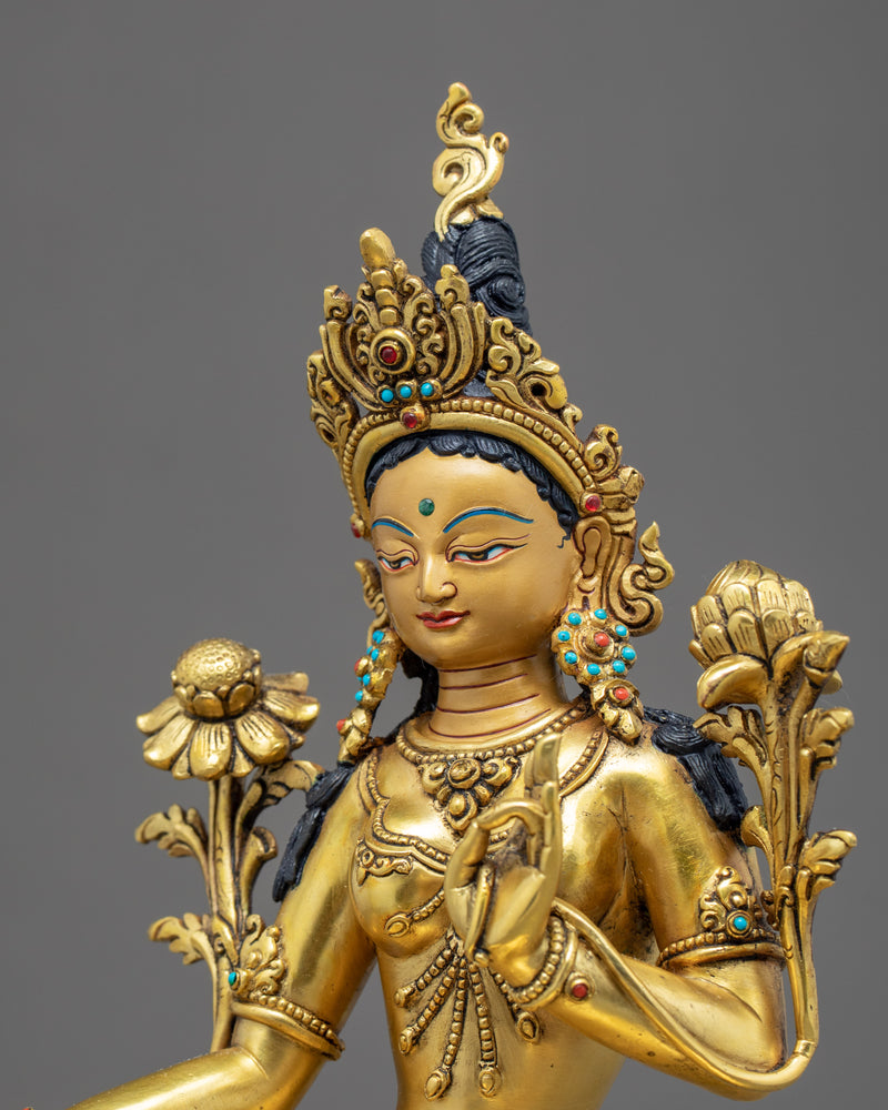 Green Tara Buddha Sculpture | Finely Hand Carved Buddhist Statue