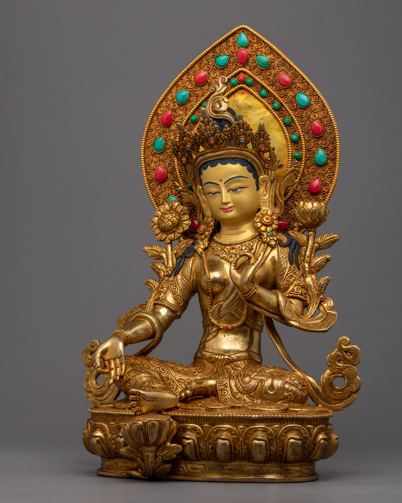Green Tara Guru Statue | Female Buddha Art