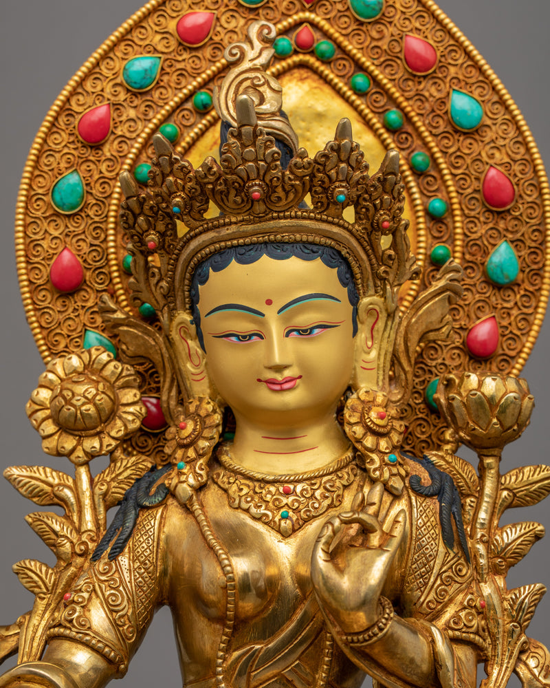 Green Tara Guru Statue | Female Buddha Art