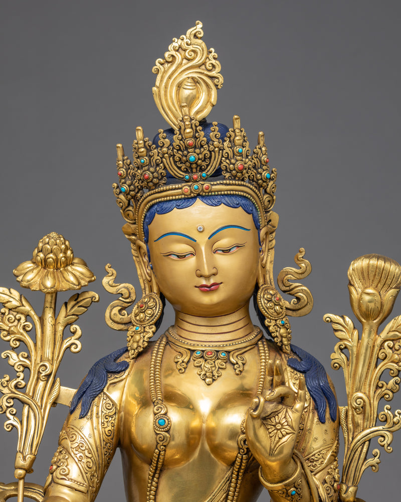 Large Green Tara Sculpture | Traditional Female Buddha