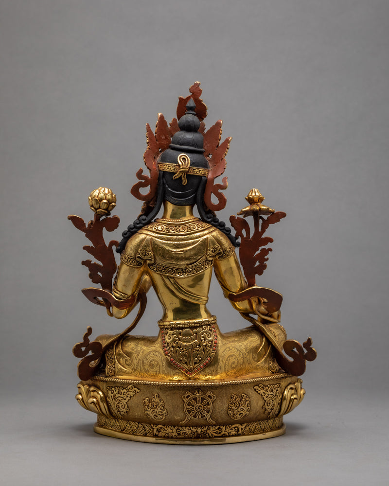 Green Tara Statue | Exquisite Gold Gilded Traditional Tara Statue