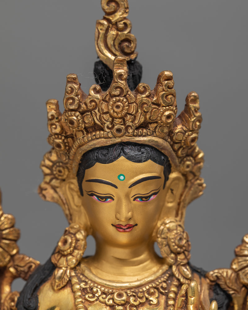 Green Tara Statue | Buddhist Deity | Tibetan Style Handmade Tara Statue