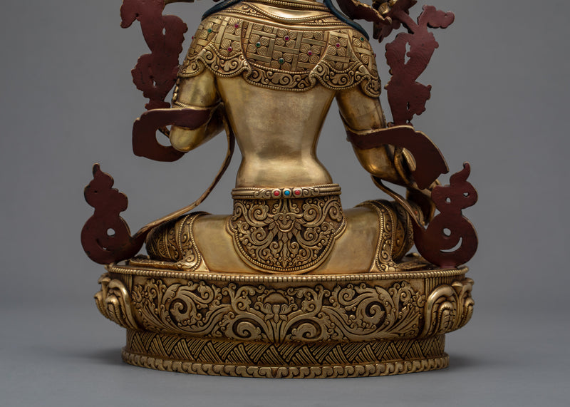 Mother Green Tara Statue | Gold Gilded Tibetan Bodhisattva