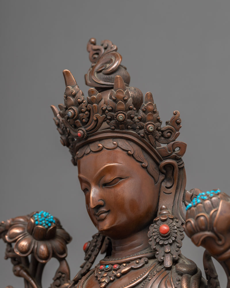Indoor Green Tara Sculpture | Traditional Tibetan Art
