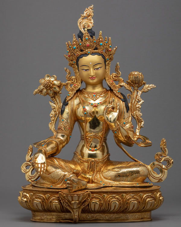 Green Tara Gold Statue