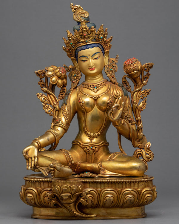  Green Tara Gold Plated Statue