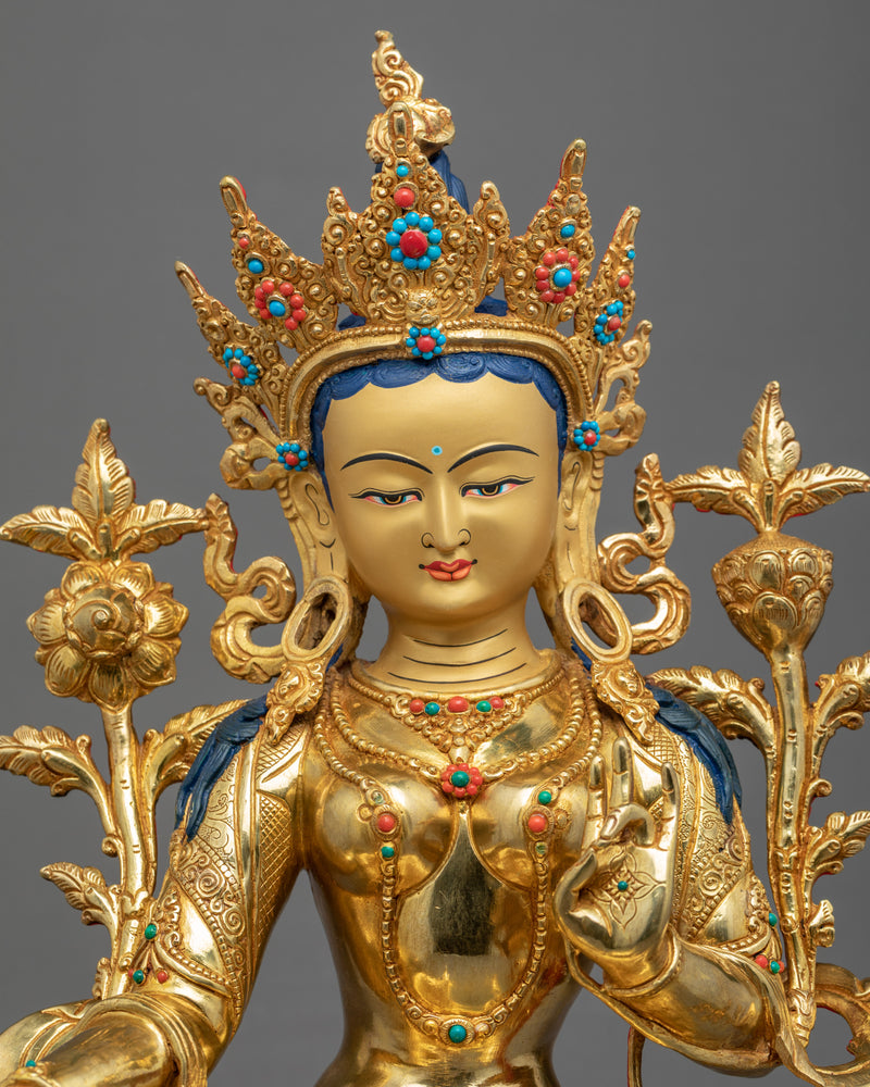 Mother Tara Statue | Traditionally Hand Carved Green Tara Art