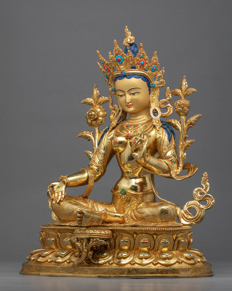 Mother Tara Statue | Traditionally Hand Carved Green Tara Art