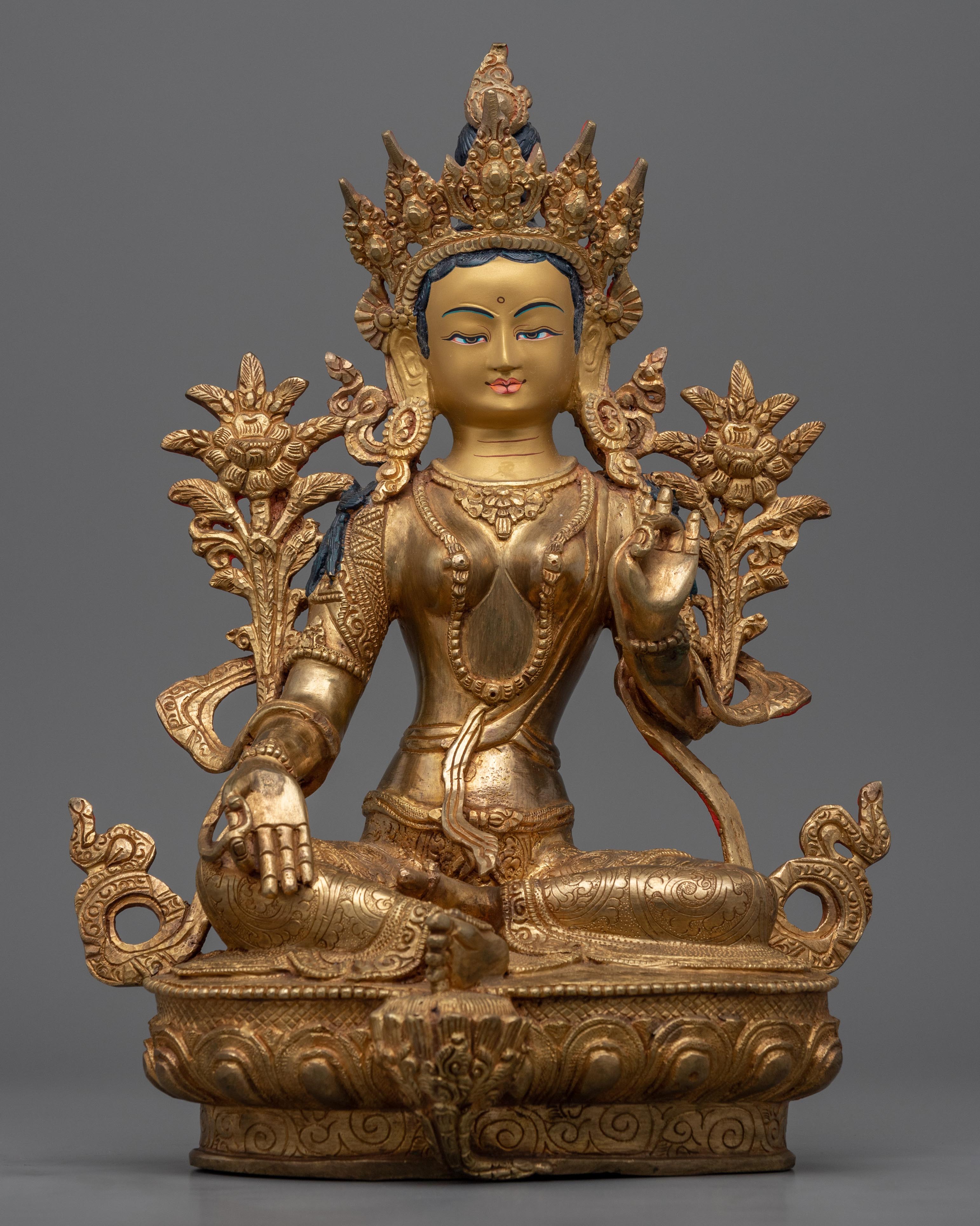 Green Tara Bodhisattva Statue for Meditation and Ritual | Gold Gilded