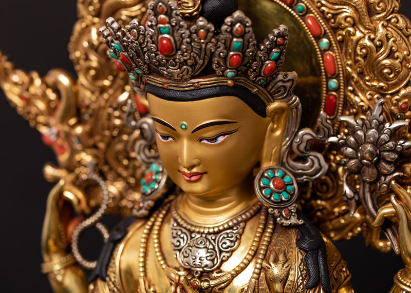 Four Armed Chenrezig Statue on Throne | Traditional Himalayan Art