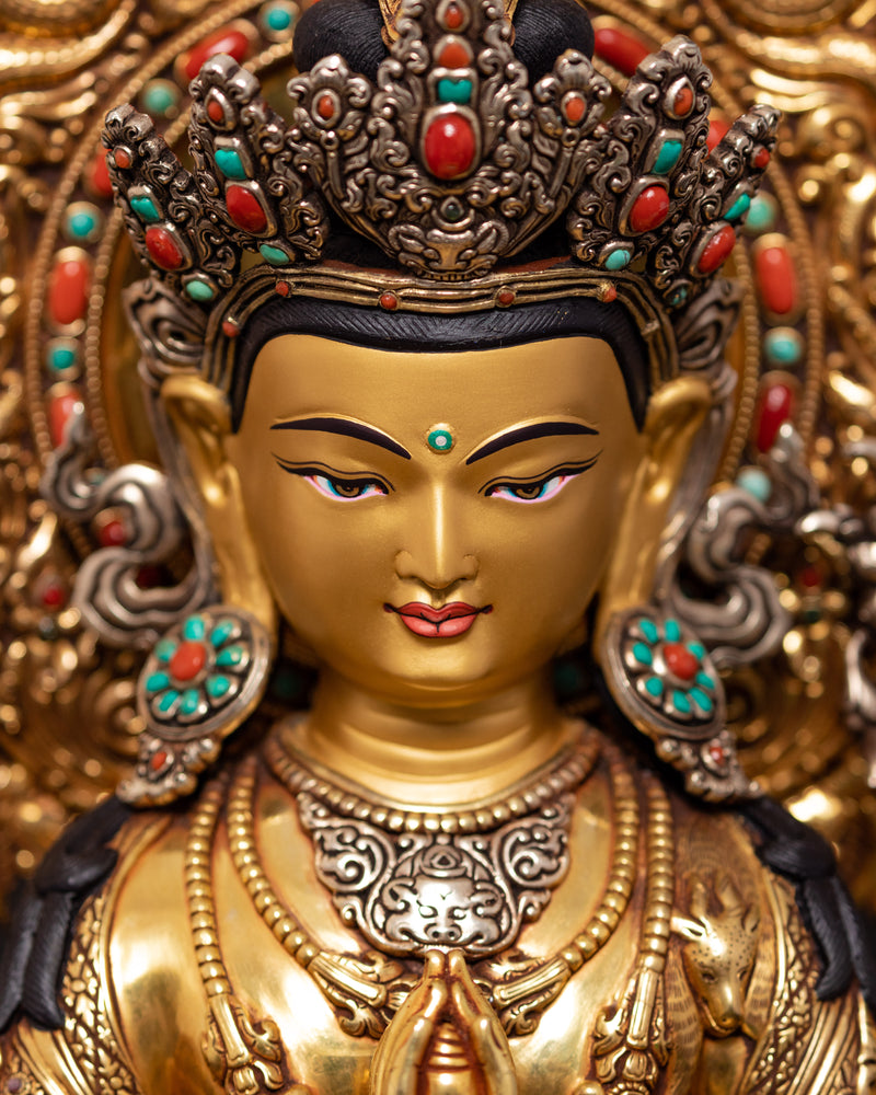 Four Armed Chenrezig Statue on Throne | Traditional Himalayan Art