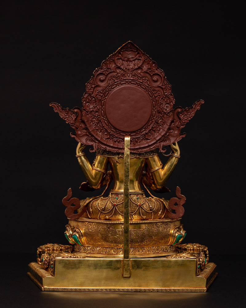 Four Armed Chenrezig Statue on Throne | Traditional Himalayan Art