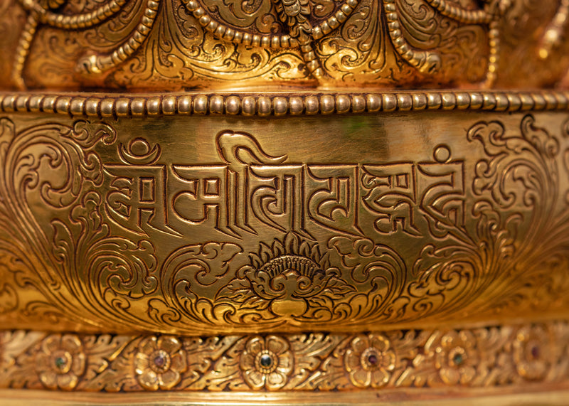 Four Armed Chenrezig Statue on Throne | Traditional Himalayan Art