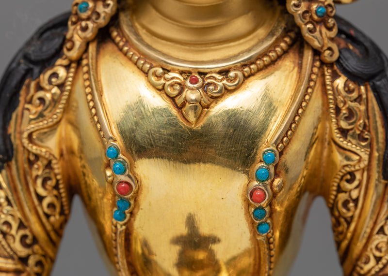 Ksitigarbha Statue | Handmade Gold Plated Ksitigarbha | Himalayan Buddhist Deity