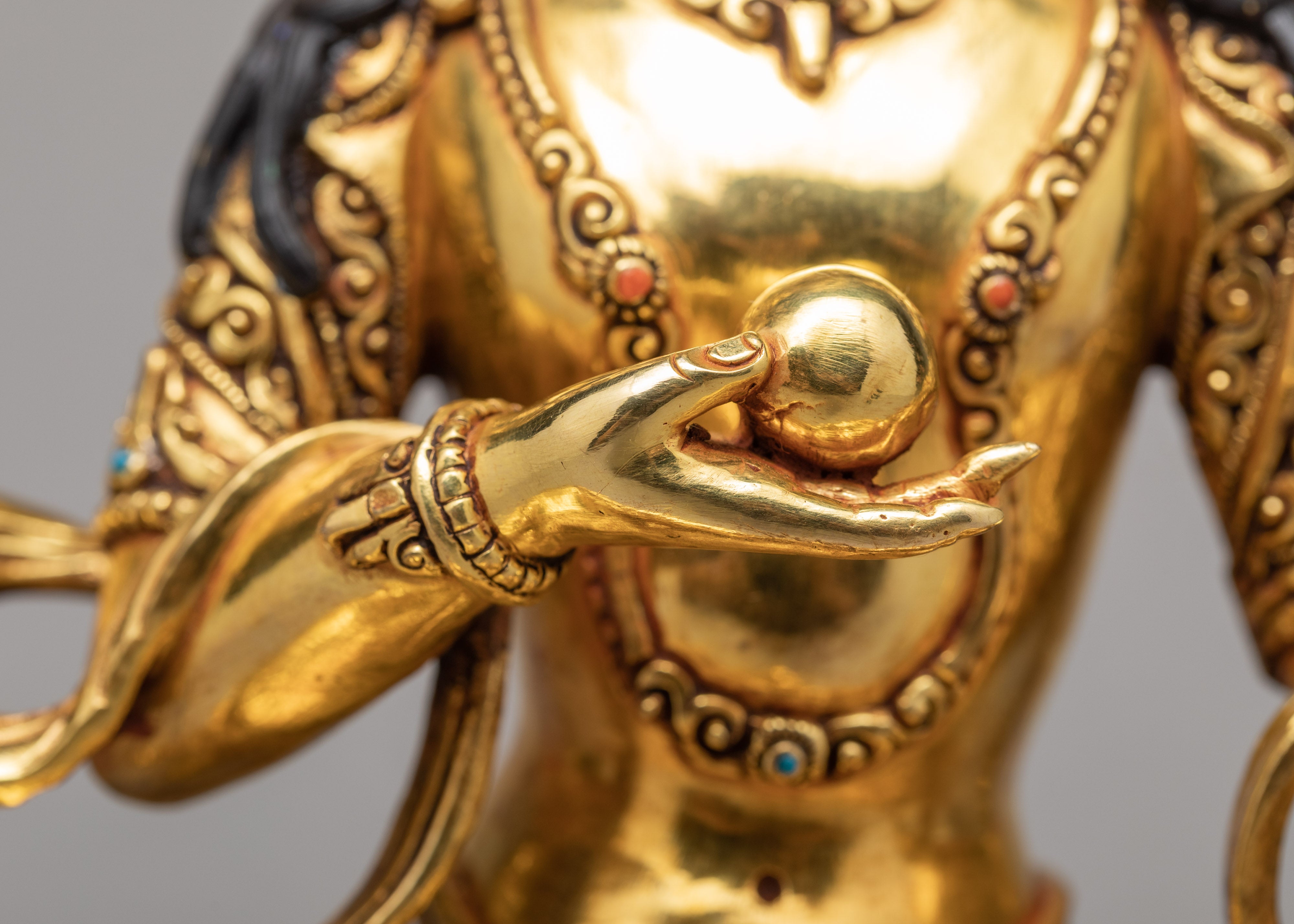 Beautiful Ksitigarbha Statue |  Handmade Sambhogakaya Form | Bodhisattva Gilded With 24k Gold