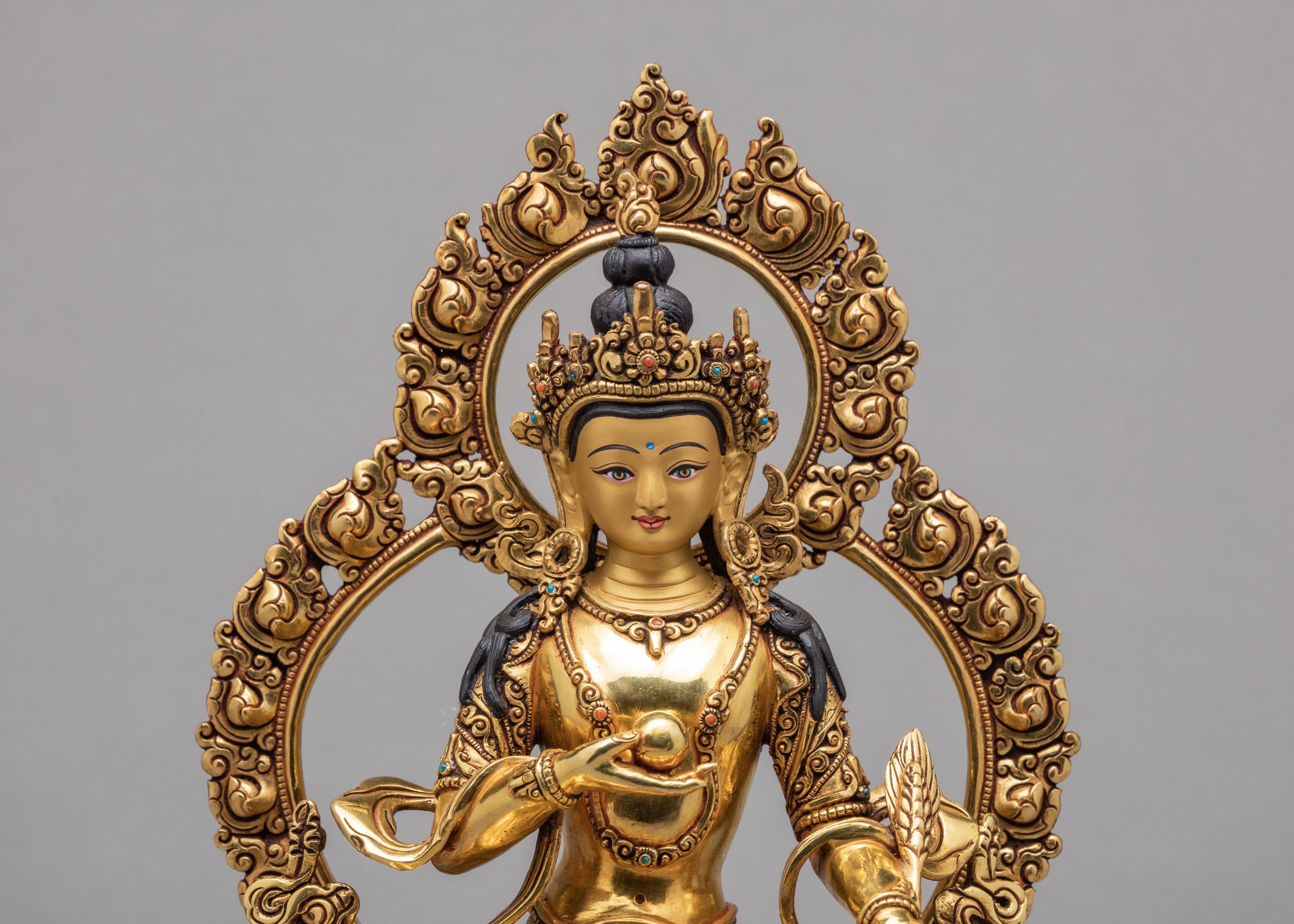 Beautiful Ksitigarbha Statue |  Handmade Sambhogakaya Form | Bodhisattva Gilded With 24k Gold