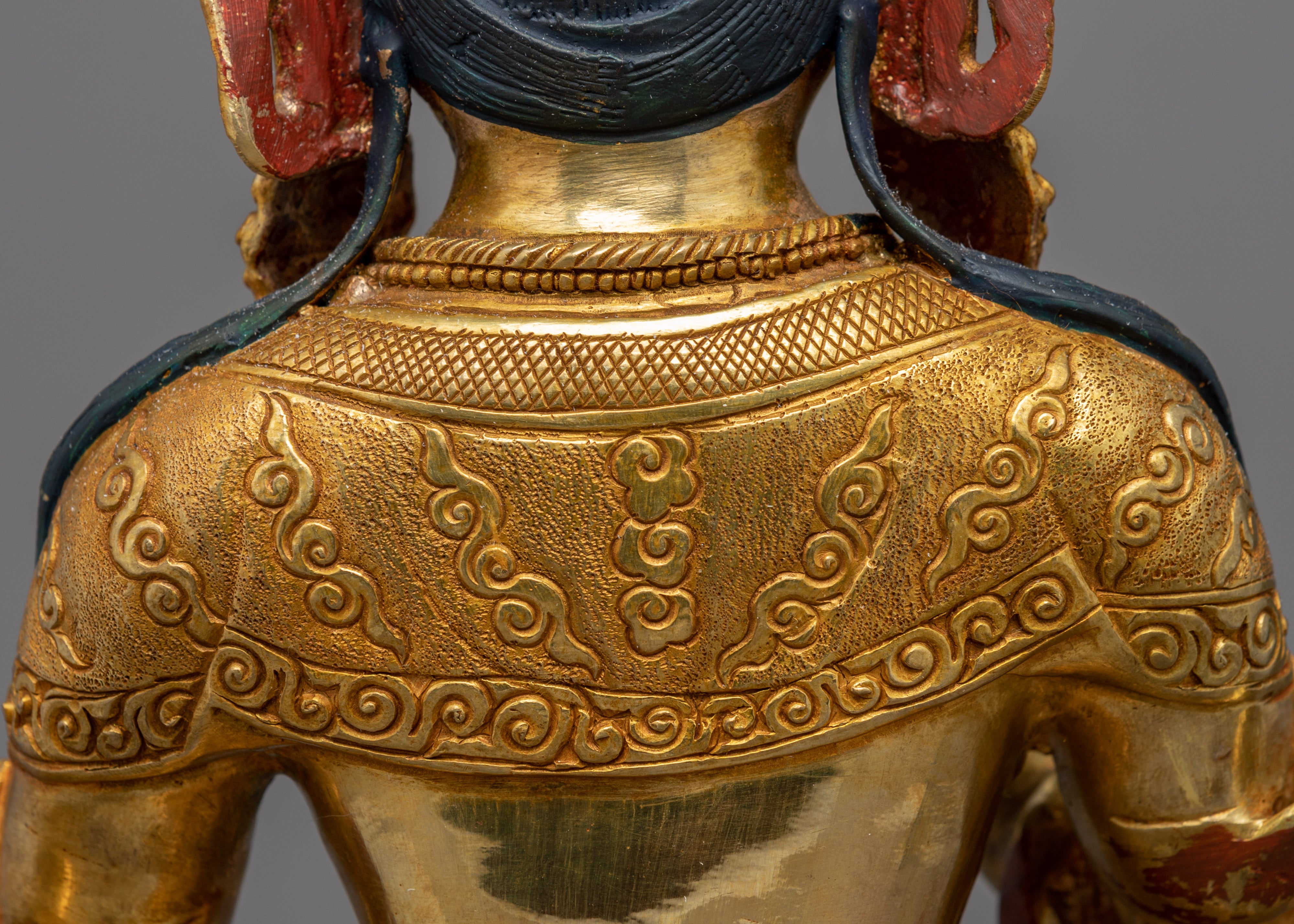 Kshitigarbha Bodhisattva Sculpture | Traditional Buddhist Deity Gold Gilded Art