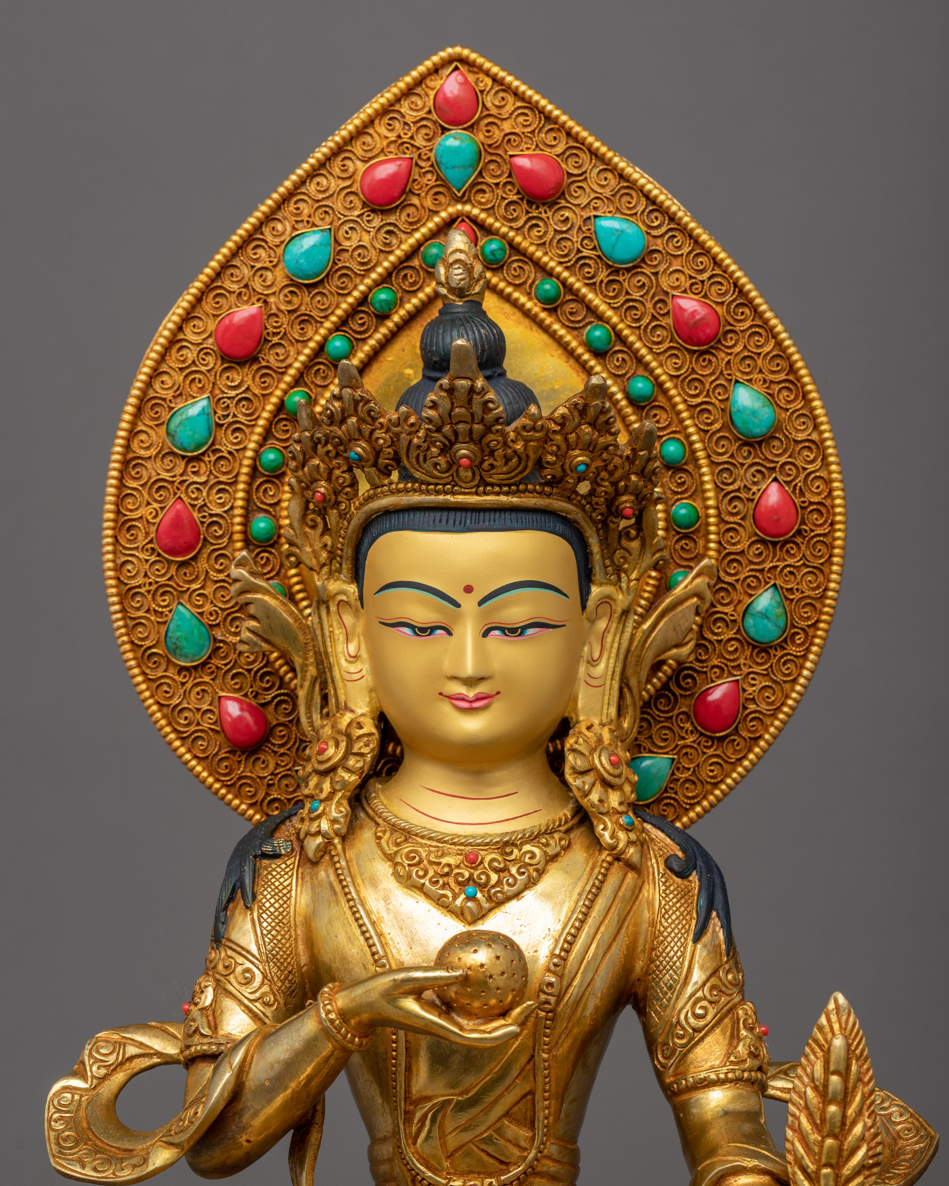 Kshitigarbha Bodhisattva Sculpture | Traditional Buddhist Deity Gold Gilded Art