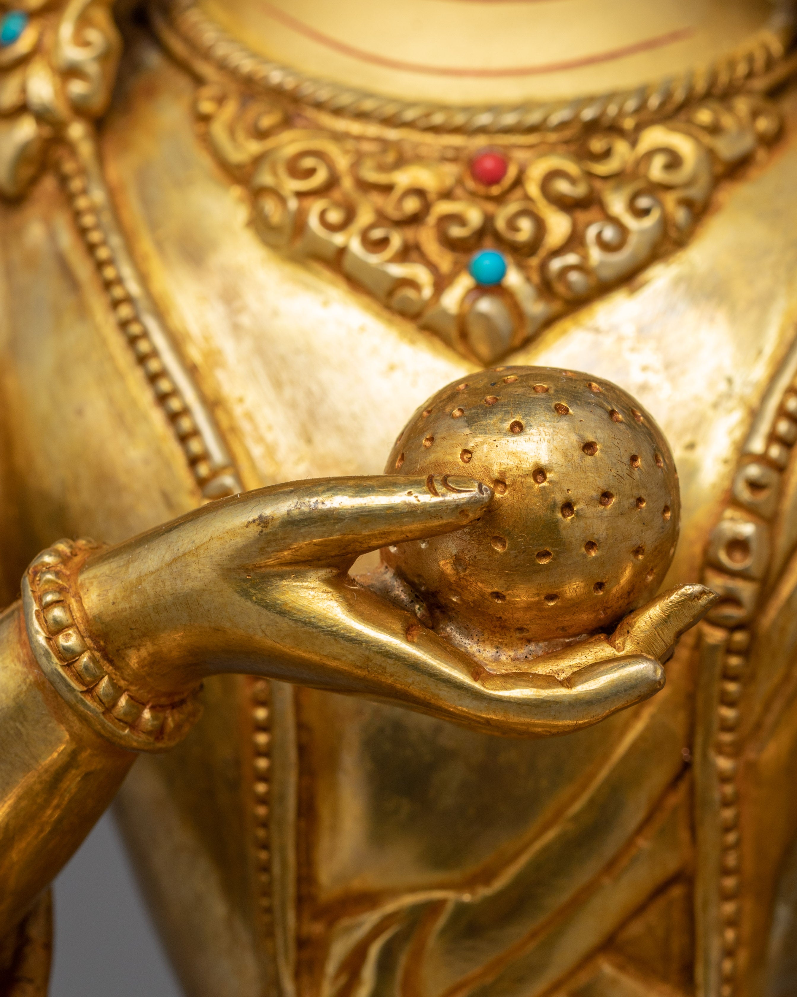 Kshitigarbha Bodhisattva Sculpture | Traditional Buddhist Deity Gold Gilded Art