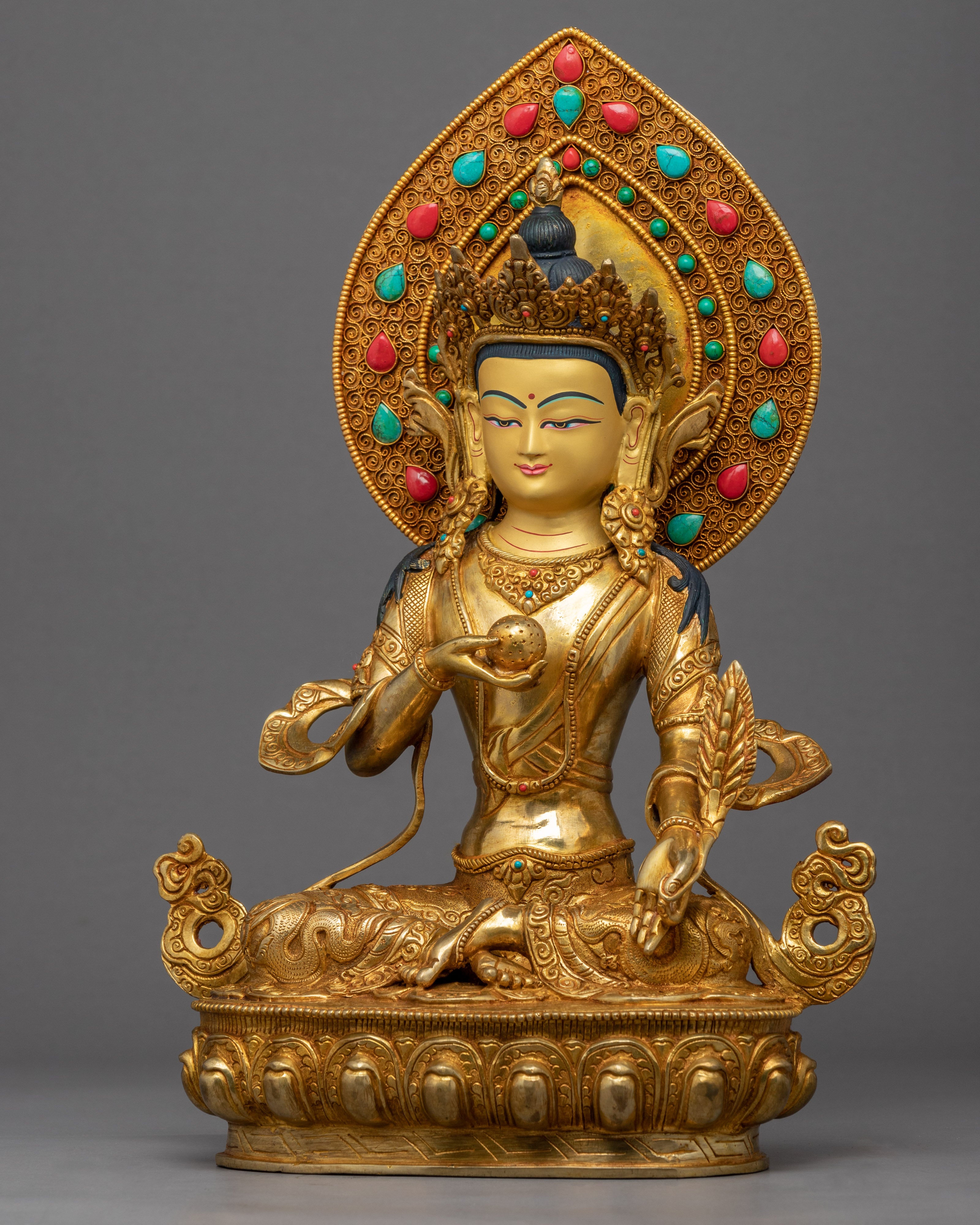 Kshitigarbha Bodhisattva Sculpture | Traditional Buddhist Deity Gold Gilded Art