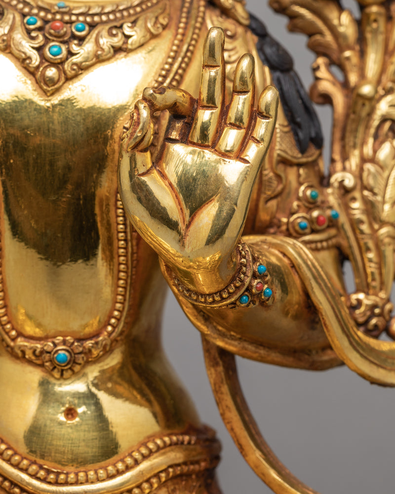 Manjushree Statue | Gold Gilded Boddhisattva Sculpture