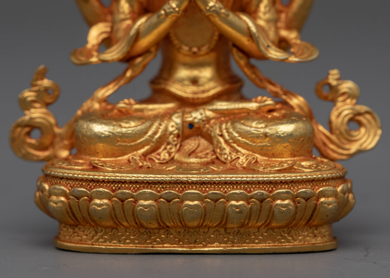 Chenrezig Sculpture Made by Machine | Gold Gilded Religious Statue