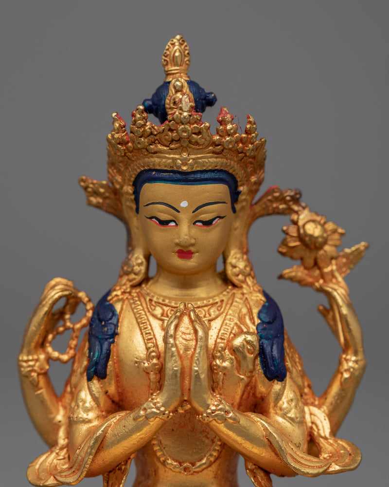 Chenrezig Gold Gilded Statue | Machine Made Sculpture for Meditation