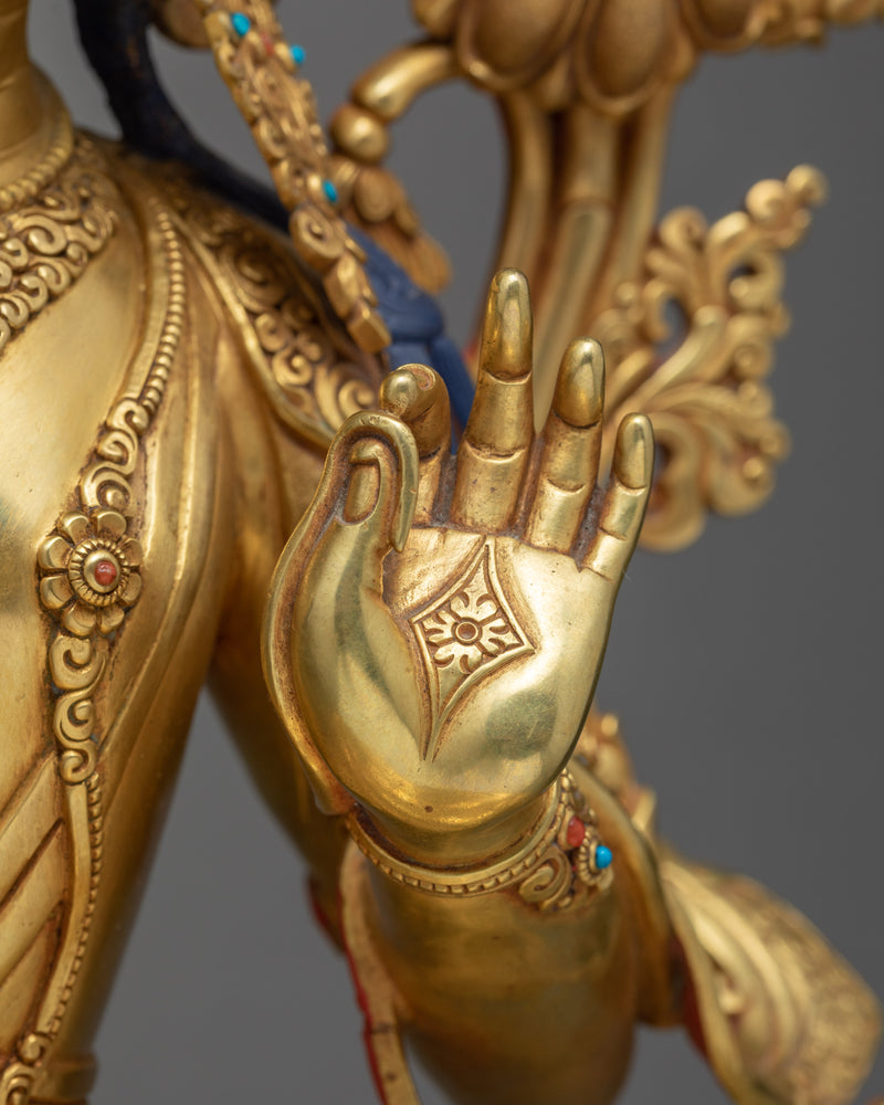 Manjushree Statue |  24k Gold Gilded | Boddhisattva Sculpture