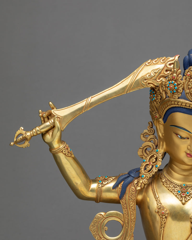 Manjushree Statue |  24k Gold Gilded | Boddhisattva Sculpture