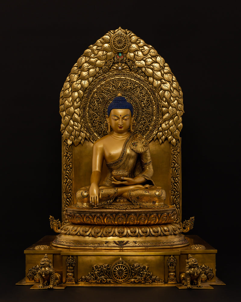 Shakyamuni Buddha Statue on Throne | Gilded in genuine 24k Gold