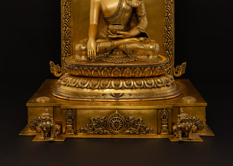 Shakyamuni Buddha Statue on Throne | Gilded in genuine 24k Gold