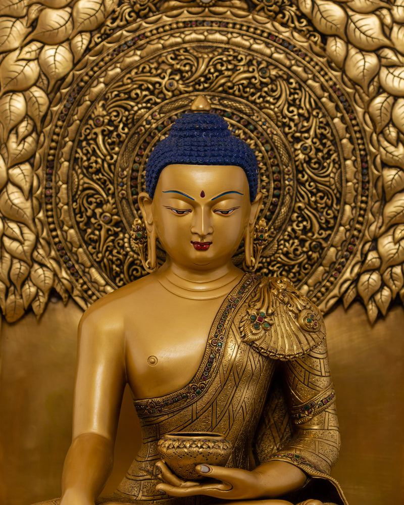 Shakyamuni Buddha Statue on Throne | Gilded in genuine 24k Gold