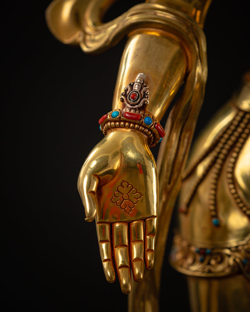 Standing Green Tara Statue | Fine Gold Gilded Himalayan Artwork