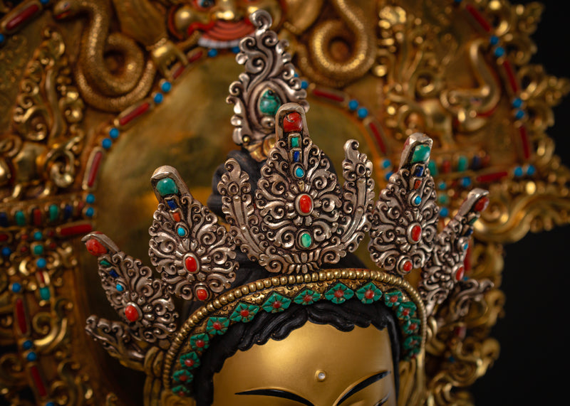 Standing Green Tara Statue | Fine Gold Gilded Himalayan Artwork