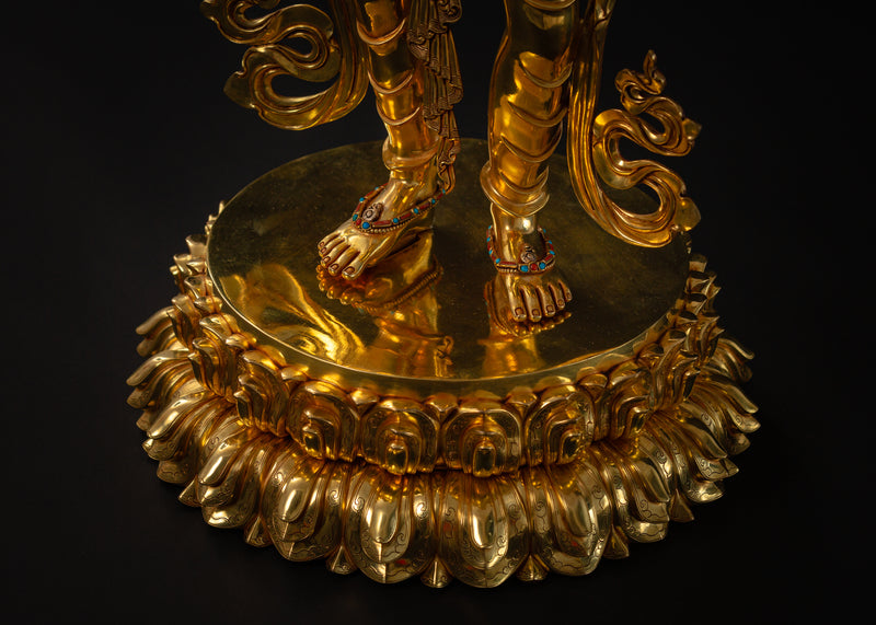 Standing Green Tara Statue | Fine Gold Gilded Himalayan Artwork