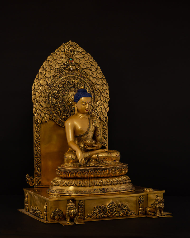 Shakyamuni Buddha Statue on Throne | Gilded in genuine 24k Gold
