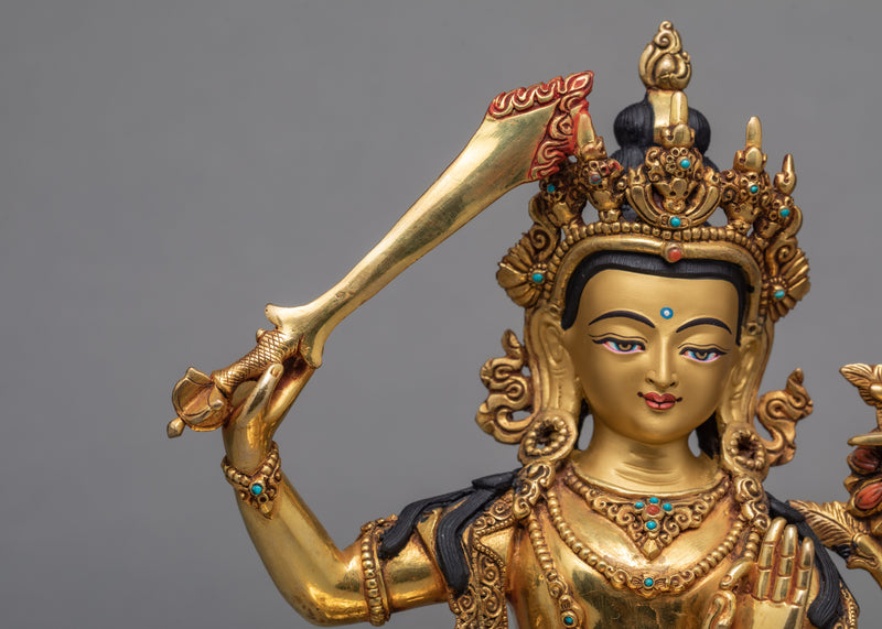 Manjushree Statue | Gold Gilded | Buddhist Sculpture