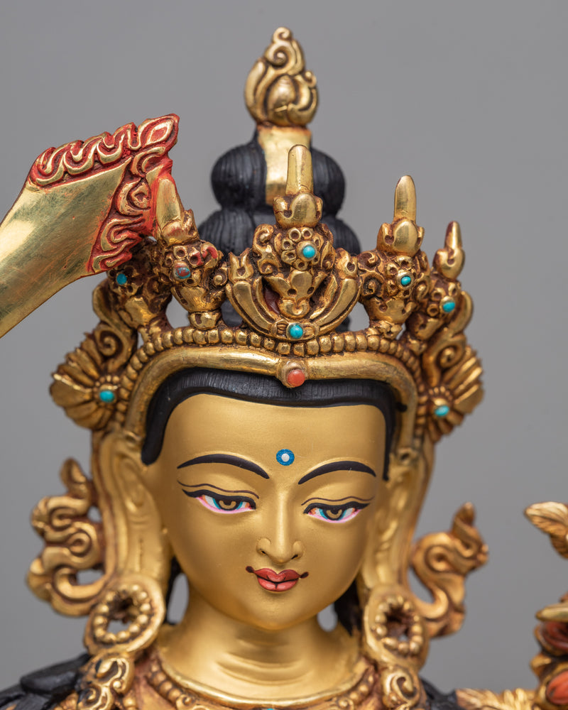 Manjushree Statue | Gold Gilded | Buddhist Sculpture