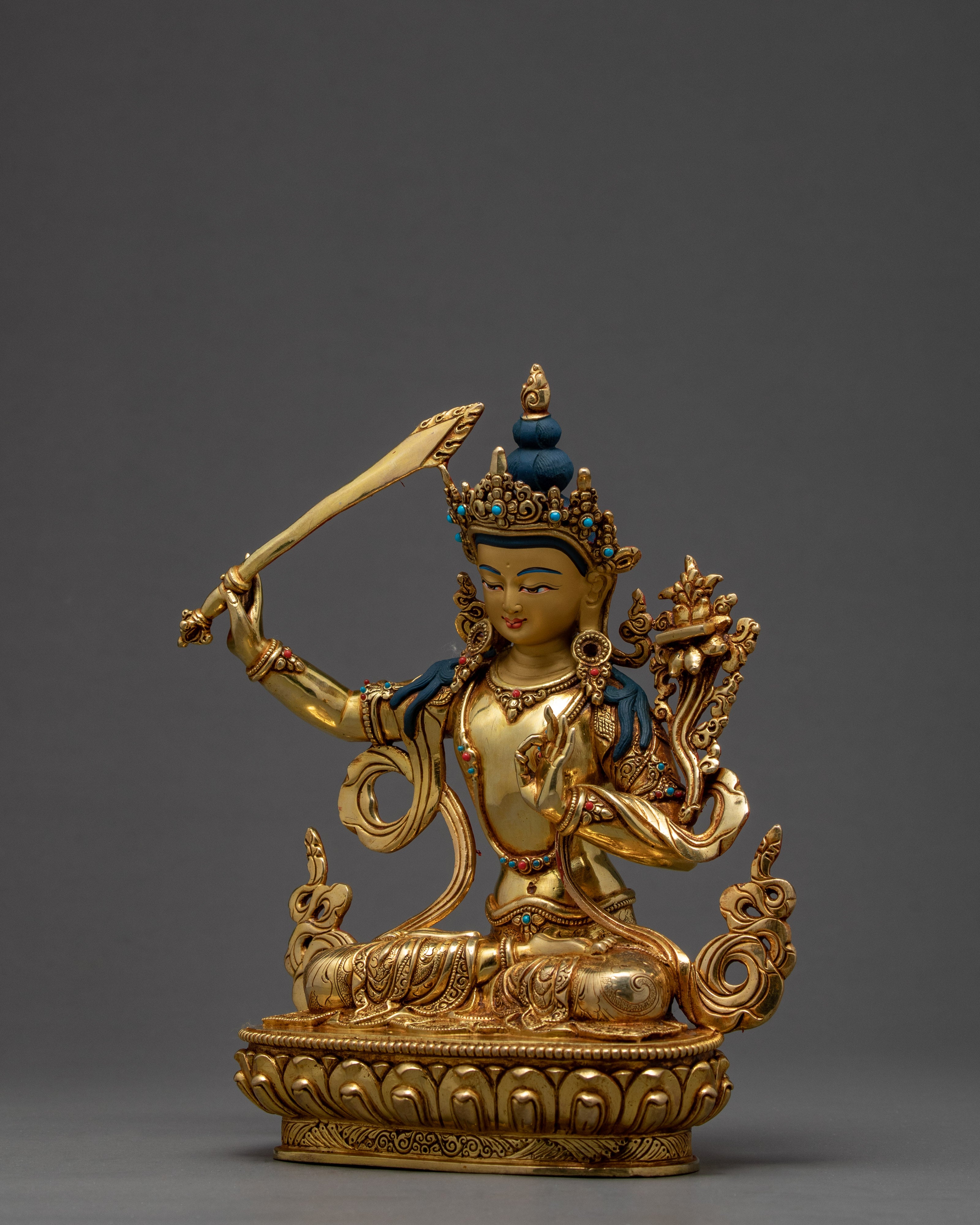 Manjushri Statue | Wisdom Deity | Gold Gilded with 24K Gold