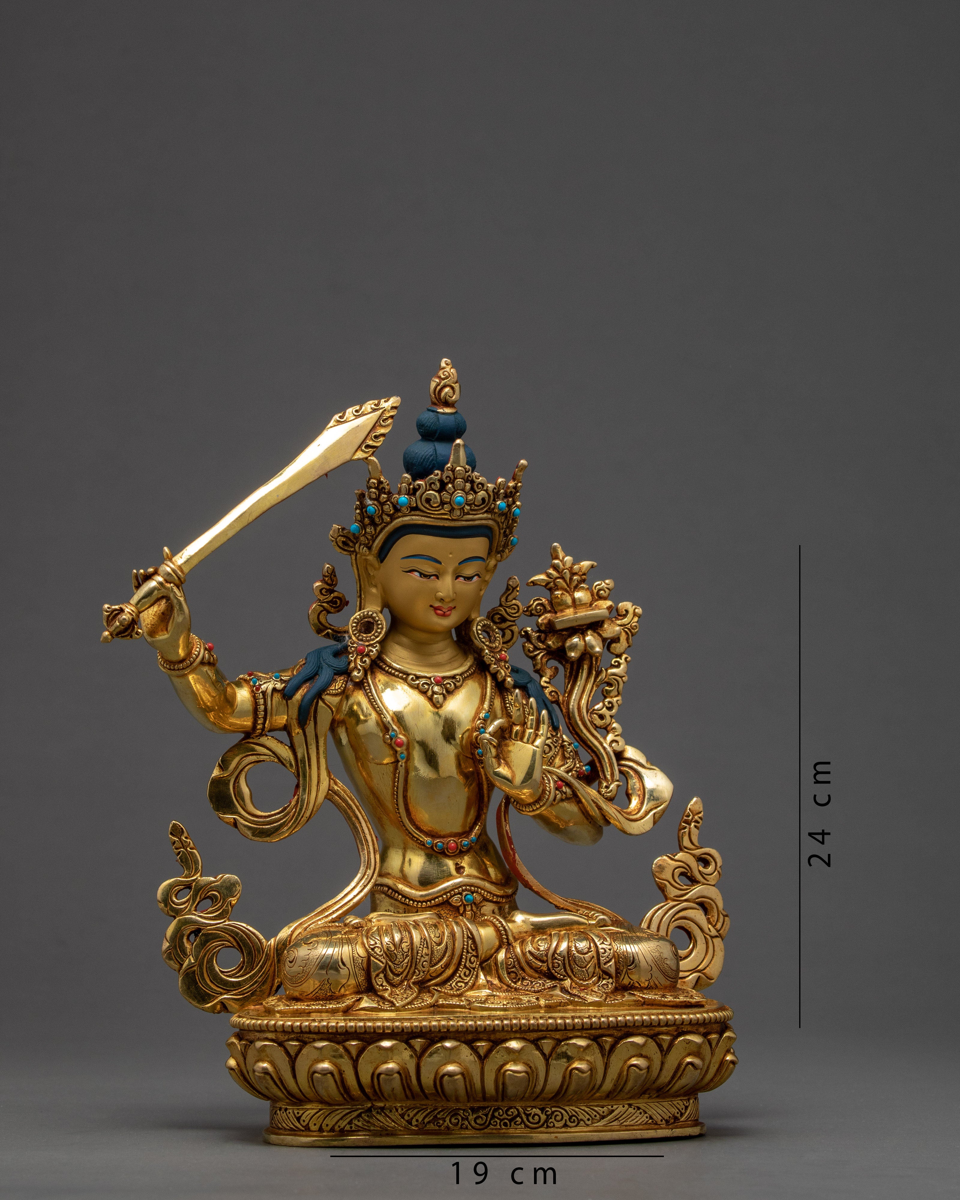 Manjushri Statue | Wisdom Deity | Gold Gilded with 24K Gold