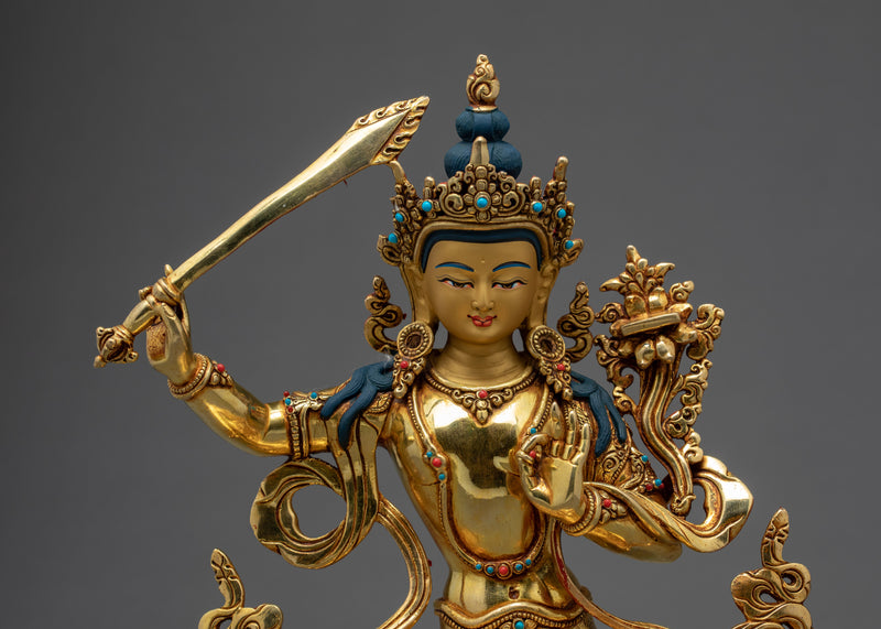 Manjushri Statue | Wisdom Deity | Gold Gilded with 24K Gold
