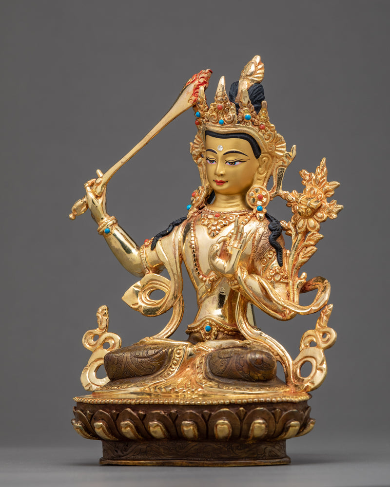 Manjushri Buddhist Sculpture | Traditional Hand Carved Statue