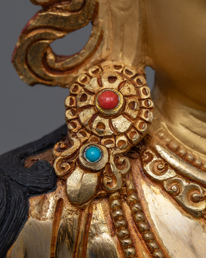 Gold Gilded Manjushri Bodhisattva Statue | Traditional Handcrafted Buddhist Art