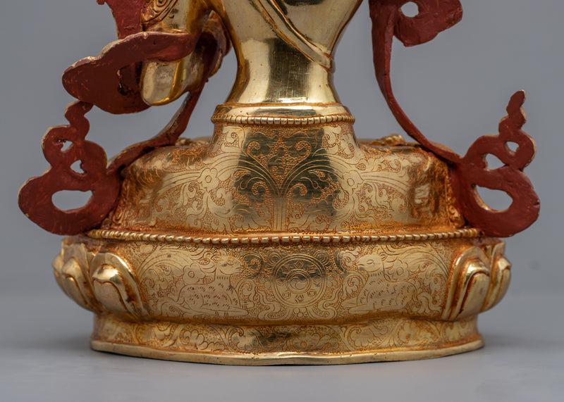 Gold Gilded Manjushri Bodhisattva Statue | Traditional Handcrafted Buddhist Art