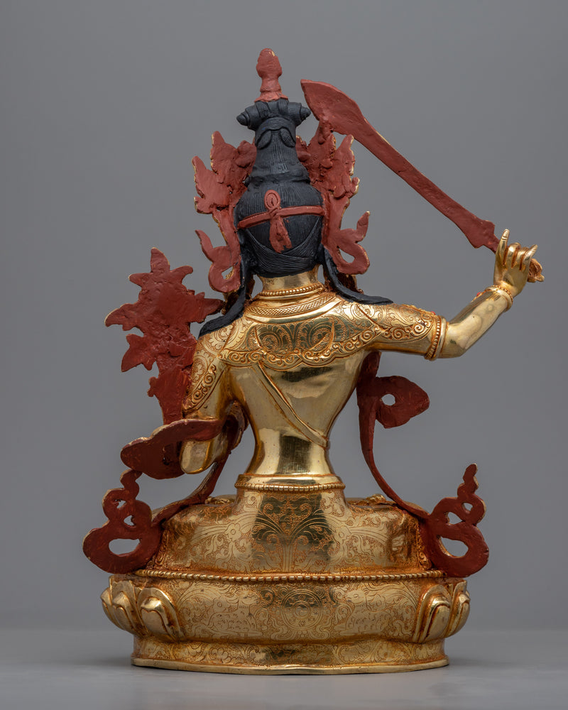 Gold Gilded Manjushri Bodhisattva Statue | Traditional Handcrafted Buddhist Art