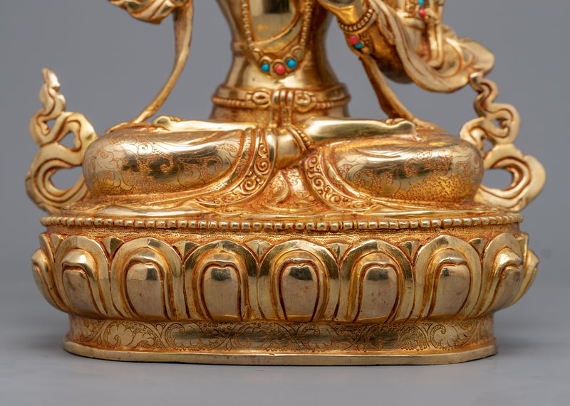 Gold Gilded Manjushri Bodhisattva Statue | Traditional Handcrafted Buddhist Art