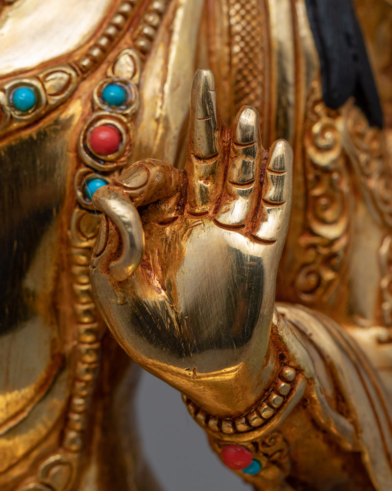 Gold Gilded Manjushri Bodhisattva Statue | Traditional Handcrafted Buddhist Art